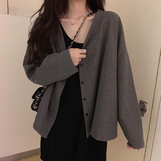 Trendy Womens Fashion Knit Korean Style Clothing V Neck Cardigans Loose Oversize Autumn 2021 Cute Casual Pull Over Cardigan Blazer Tops Plain Knitted Vintage Button-down Cropped Clothes Plus Size Spring Winter Coat Sweater Sweater Jacket For Women Long S