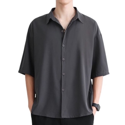 เสื้อเชิ้ตแขนสั้นสีเทาเข้ม UNISEX ทรงOversize ถูกมากใส่สบาย ผ้าไม่ร้อน ไซส์ M-6XL"