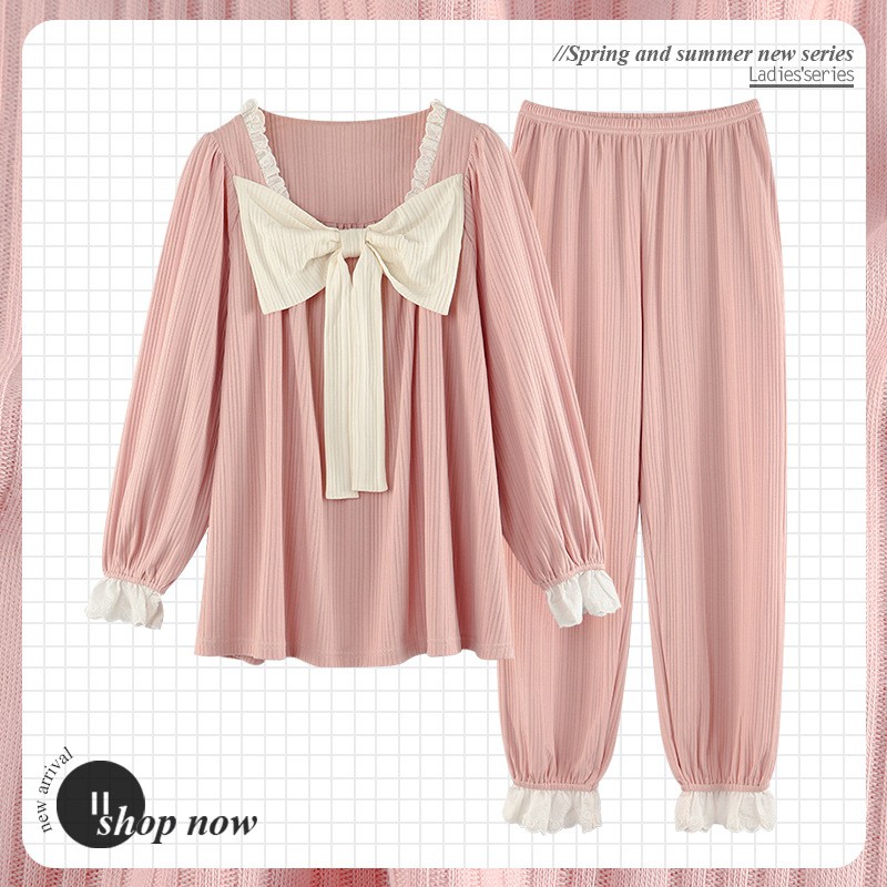 พร้อมส่ง DayDu ชุดนอนแขนยาว+ขายาวเนื้อผ้านิ่ม ใส่สบาย สไตล์คุณหนู M-2XL D77