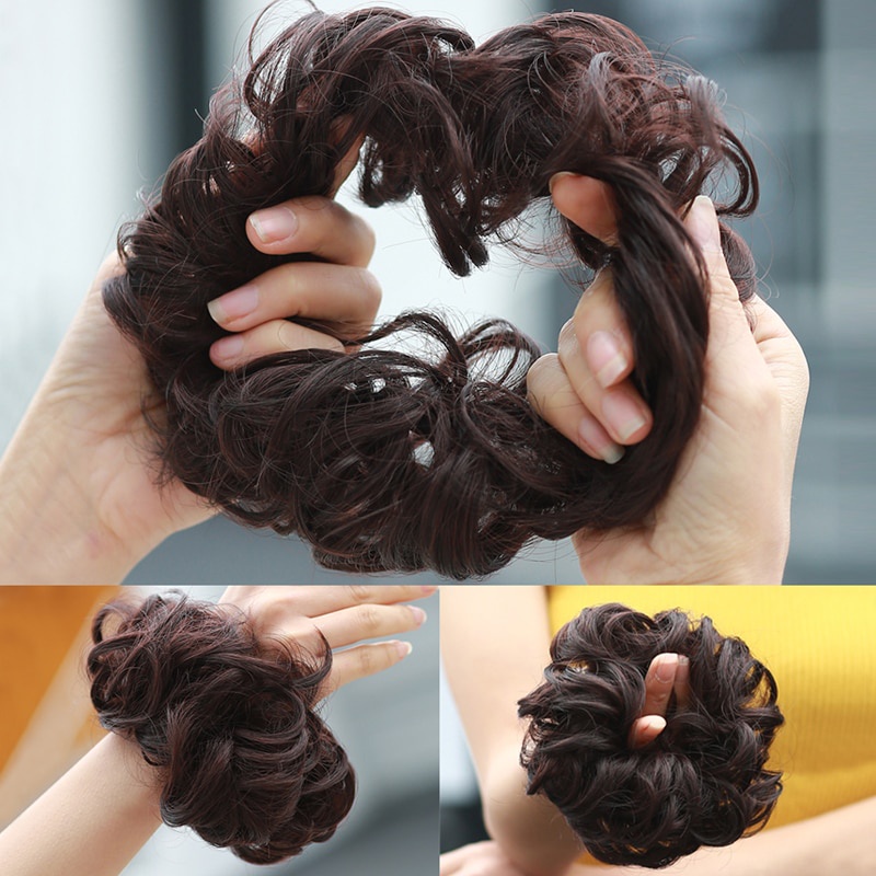 ต่อผมซาลาเปา ผมหยิกยุ่ง ยืดหยุ่น ผม Scrunchies แฮร์พีซสังเคราะห์ Chignon โดนัท อัพโด้ แฮร์พีช สําหรับผู้หญิง เด็กผู้หญิง