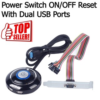 Desktop PC Computer Case Power Switch ON/OFF Reset with Dual USB Ports Power Reset Button LED Lights Extension Cord