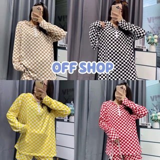 OFF SHOP พร้อมส่ง(OFF-DX-6257) ชุดเซ็ท เสื้อแขนยาวมีฮู้ด+กางเกงขาสั้น ลายตารางผ้าใส่สบาย 05