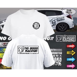 เสื้อยืดผ้าฝ้ายพิมพ์ลายขายดี สตรีทแฟชั่น เสื้อยืด Racing Sport [สีขาว / สีเทา][HONDA RACING / NO GOOD RACING BYE BYE POL