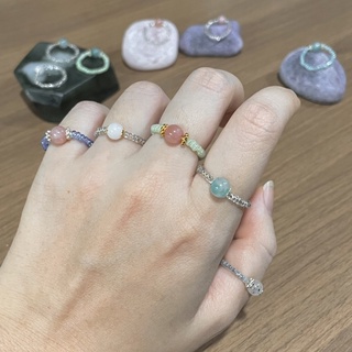 แหวนหินแท้ ลูกปัด ชมพู ฟ้า ส้ม ขาว เขียว เหลือง ม่วง เอ็นยืด Natural Stone Bead Elastic Ring Pink Blue White Green