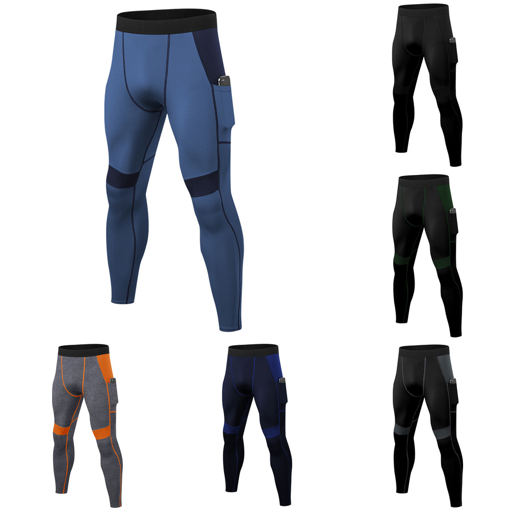 Quick Dry Mens Compression กางเกงกีฬา GYM Men Legging พร้อม Pockect Fitness GYM Leggings กีฬาการฝึกอ