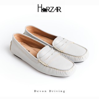 ส่งฟรี!! Horzar รองเท้าหนังแกะ ทรง Driving Shoe รุ่น Devon Driving สี Pearl Grey ส่งฟรี Lambskin Moccasins Loafers