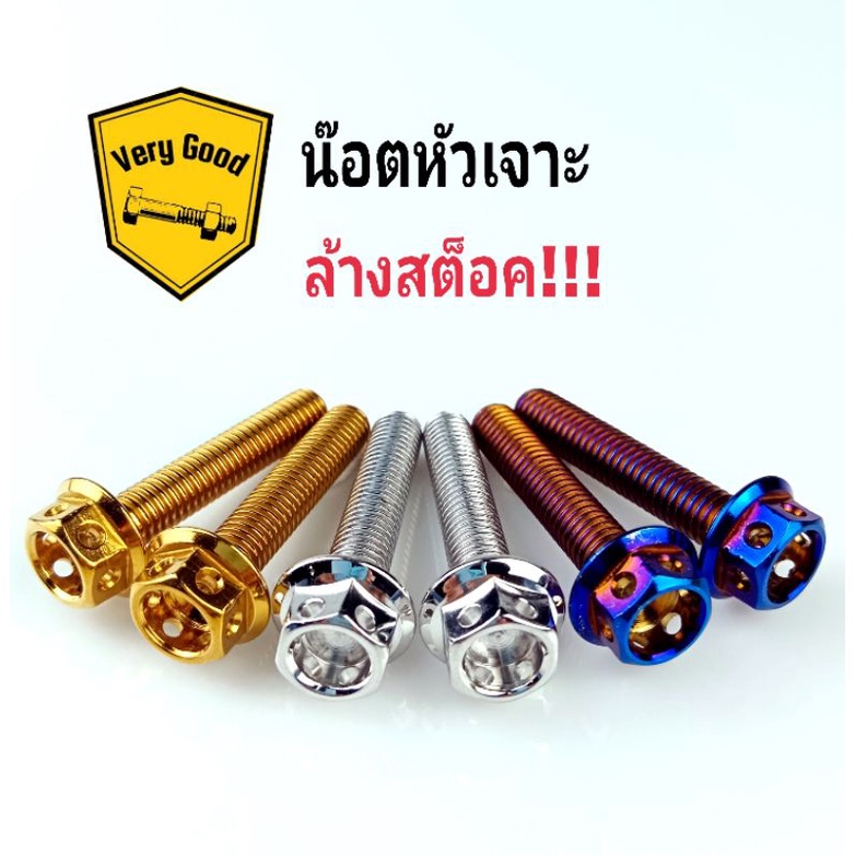 น็อตหัวเจาะ (ล้างสต๊อค) น๊อตหัวเจาะ เลส,ทอง,ไทเท เบอร์12 M8x12-8x80