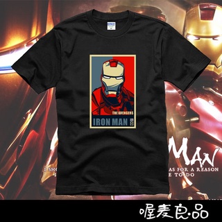 เสื้อยืดผ้าฝ้ายพิมพ์ลายเสื้อยืดแขนสั้น คอกลม พิมพ์ลาย Marvel iron man แฟชั่นฤดูร้อน สําหรับผู้ชาย S-4XL