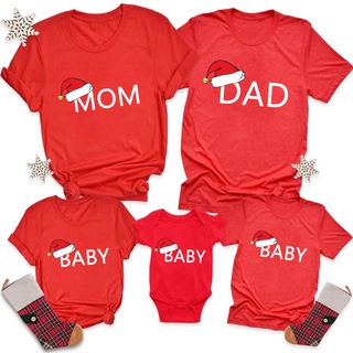 TT-Santa Hat DAD MOM BABY Red T-shirt Cotton Romper Family Matching T-shirt Bodysuit Christmas Family Set Clothes