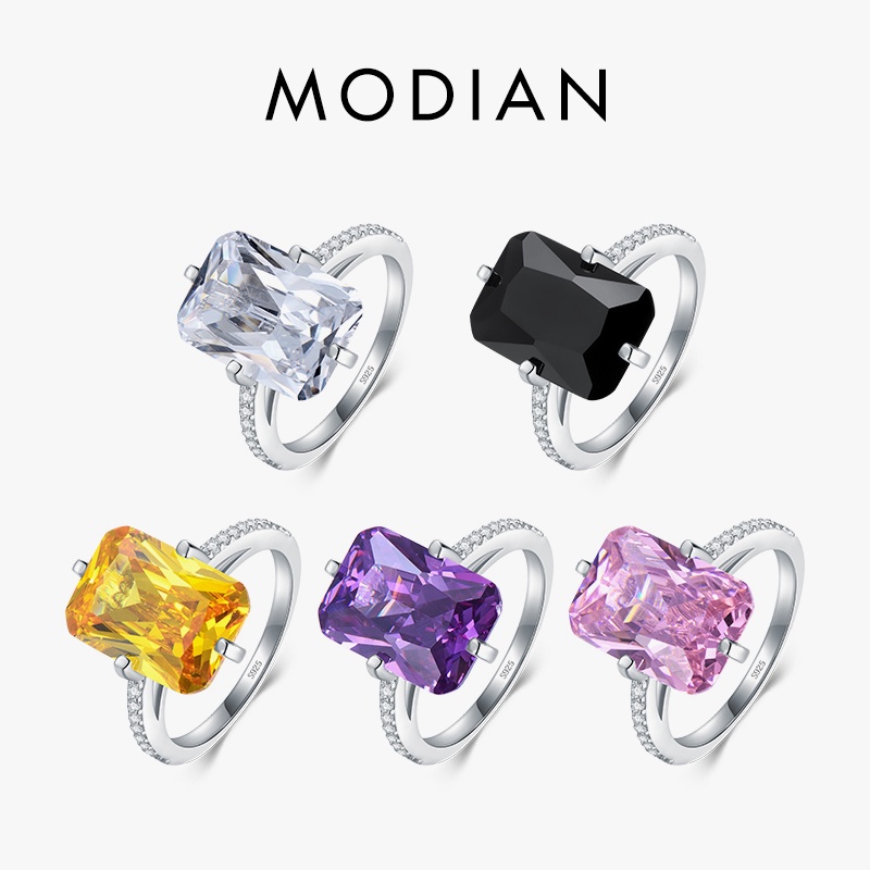 Modian แหวนเงินแท้ 100% 925 ประดับเพทายใส ทรงสี่เหลี่ยมผืนผ้า 5A หรูหรา เครื่องประดับแฟชั่น สําหรับผู้หญิง