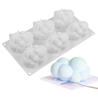 แม่พิมพ์ขนมตัวอักษรทำจากซิลิโคนเกรดอาหาร 3D เมฆ 6 ก้อน Cloud Shape Moulds 6 Grid Silicone (คละสี)