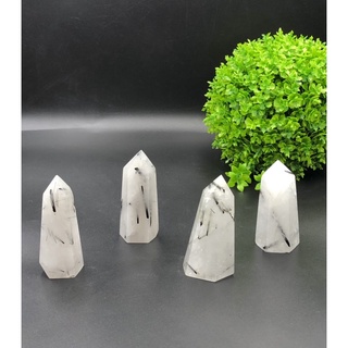 1 Pc Natural Black Tourmaline In Quartz Tower / Top High Quality / Good Luck Stone / Home Decoration And Collection.