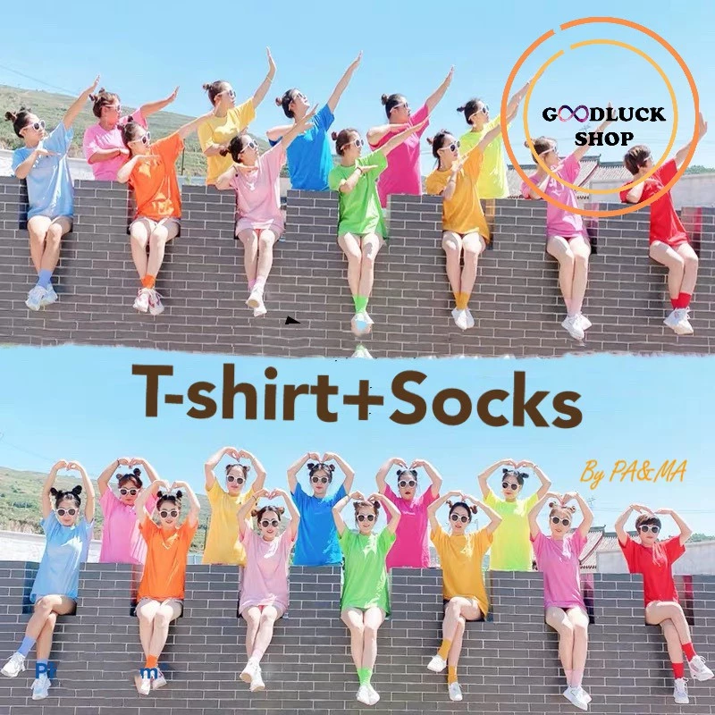 ✨ถูก🧨พร้อมส่ง💛เสื้อนีออน 🆓ฟรีถุงเท้า รอบอก 42-44 นิ้ว สะท้อนแสง เสื้อยืด สีพื้น แขนสั้น ผู้หญิง ปาร์ตี้ คอกลม ไฟนีออน