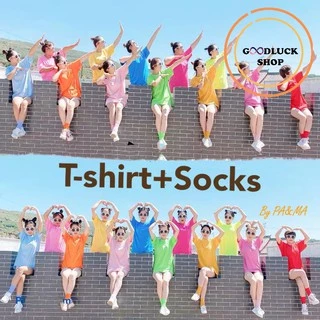 ✨ถูก🧨พร้อมส่ง💛เสื้อนีออน 🆓ฟรีถุงเท้า รอบอก 42-44 นิ้ว สะท้อนแสง เสื้อยืด สีพื้น แขนสั้น ผู้หญิง ปาร์ตี้ คอกลม ไฟนีออน