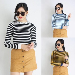 เสื้อผ้าแฟชั่นผู้หญิงพร้อมส่ง Lamoda Top knitting ลายขวาง เนื้อผ้านุ่ม.