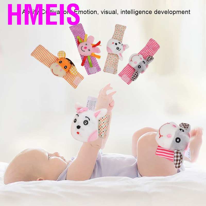 Hmeis 4Pcs Baby Wrist Rattles Cartoon Animal Pattern Safe and Soft ...