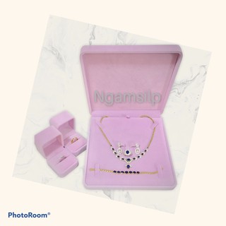 Set CN19/ 3ชิ้น สีชมพู กล่องกำมะหยี่ Premium Jewelry Box ใส่เครื่องประดับ กล่องสินสอด งานหมั้น งานแต่งงาน