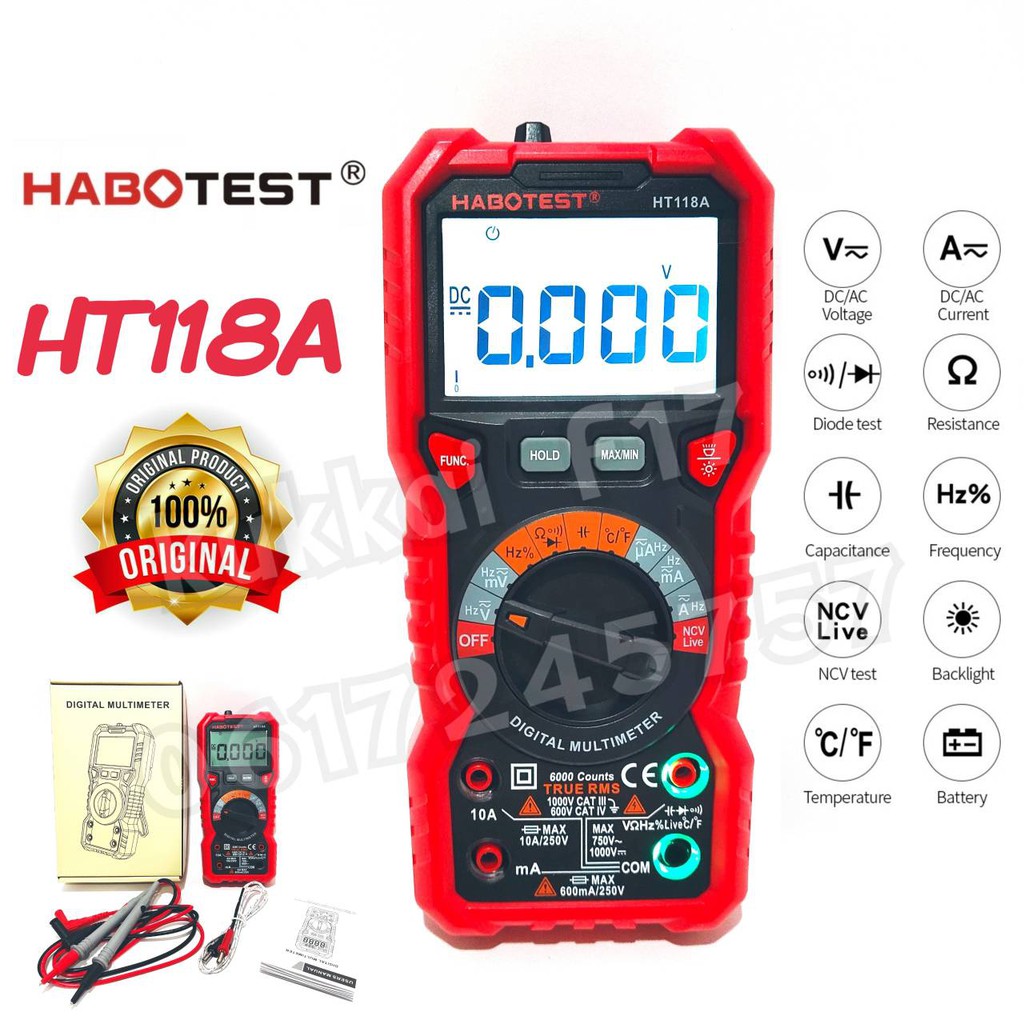 HABOTEST HT118A Digital Multimeter Auto Range ดิจิตอลมัลติมิเตอร์ช่วงอัตโนมัติ Multi-meter 6000 Counts True RMS
