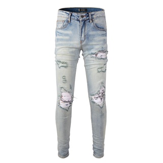 NEW Amiri light color ripped elastic slim fit jeans