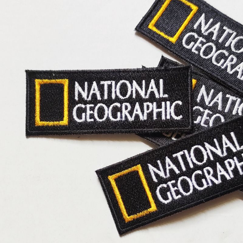 แพทช์เหล็ก แพทช์เย็บปักถักร้อยคอมพิวเตอร์ Bet Badge โลโก้สัญลักษณ์ National Geographic NatGeo สีดําสีเหลือง