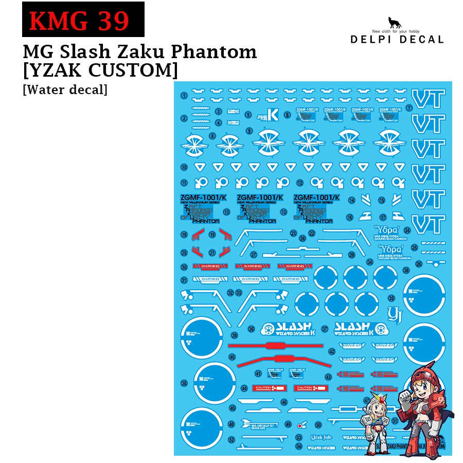 ดีคอลน้ำ [DELPI] 69 MG SLASH ZAKU PHANTOM [YZAK CUSTOM] 1/100 WATER DECAL KMG 39