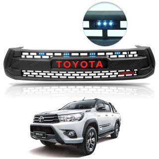 กระจังหน้า มีไฟ LED โลโก้แดง สีดำ แดง 1 ชิ้น สำหรับ โตโยต้า Toyota ไฮลักซ์ Hilux รีโว่ Revo ปี 2015 2016 2017