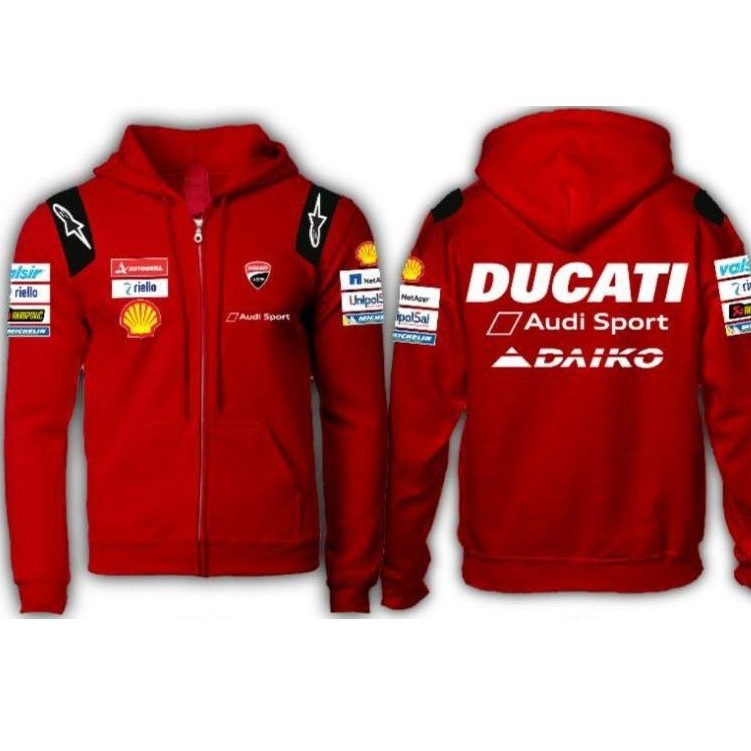 เสื้อกันหนาวแขนยาวลําลอง มีฮู้ด ลายโลโก้ทีมแข่ง Ducati พรีเมี่ยม สีแดง สําหรับผู้ชาย Moto GP 2020