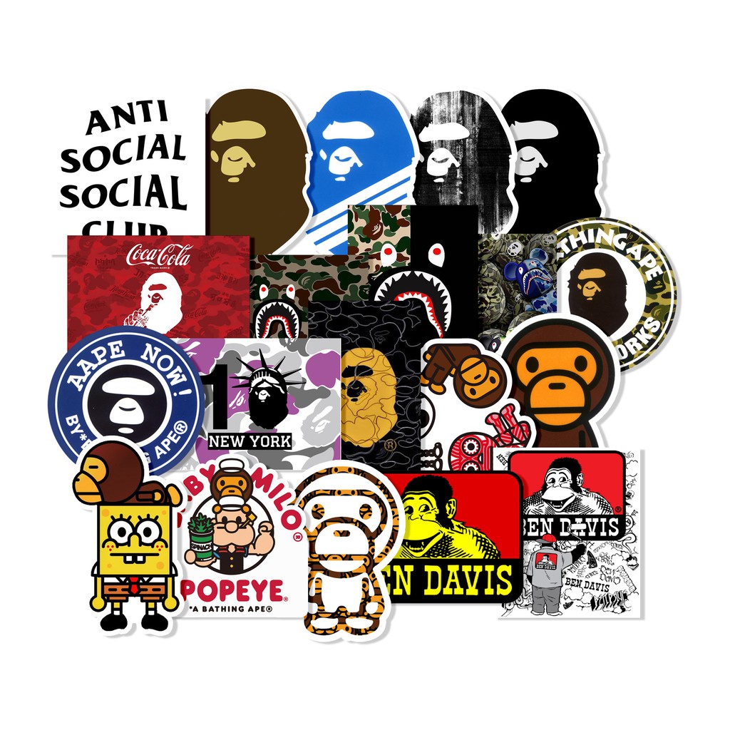 สติกเกอร์ยี่ห้อ (3) Anti Social Social Club / A Bathing Ape ( Bape ) / Baby Milo / Ben Davis