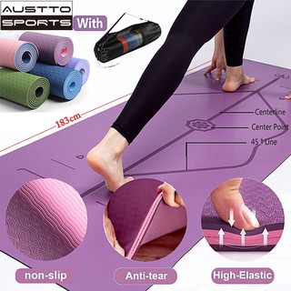 Austto 6mm Eco-freiendly TPE Non-slip Yoga Mat with Body Alignment System Extra Thick Double Layer Exercise Pad(183*61cm)