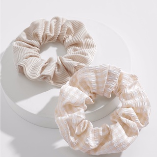 Nude Tone Plaid Print Scrunchie Hair Tie ยางมัดผมสีนู้ดนิ่มๆดูดี