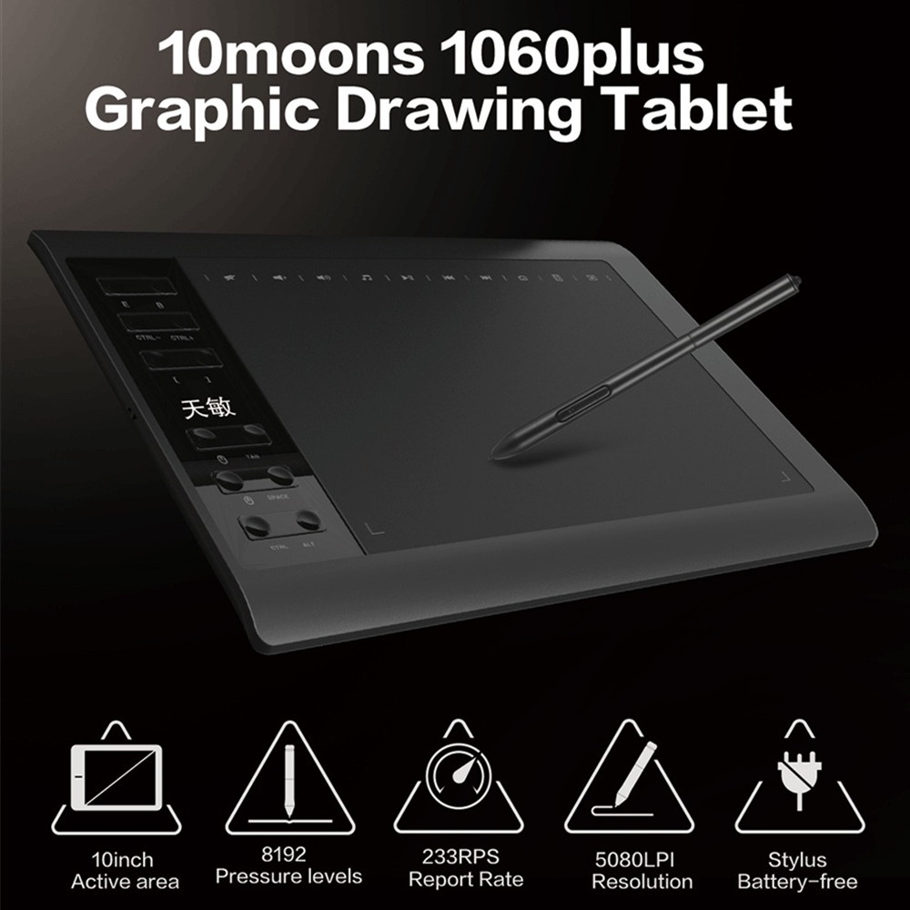 Graphics Digital Drawing Tablet 8192 Level 5080 LPI Pen Animation Writing Board Support Phone Connection AT Game 10x6 In