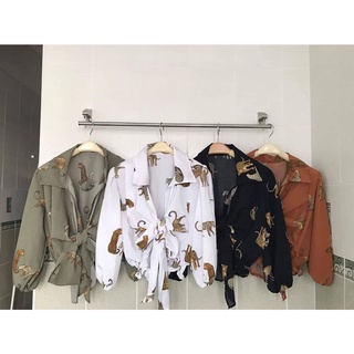 เสื้อสาวอวบร้านแป้งแฟชั่น💕เสื้อเชิ้ตผูกโบว์ลายเสือ รอบอก34-42 ความยาวเสื้อ19นิ้ว *เชิ้ตผูกโบว์-เสือ