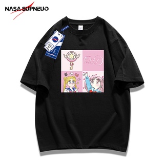 [100% Cotton] เสื้อยืดแขนสั้น ผ้าฝ้าย พิมพ์ลาย NASA SUPNEUO Sailor Moon แฟชั่นฤดูร้อน สําหรับผู้ชาย และผู้หญิง