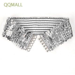 Qqmall เข็มขัดยางยืดประดับเลื่อมหลากสีสําหรับผู้หญิง