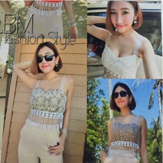 เสื้อครอปสั้นลูกไม้หรูน่ารัก