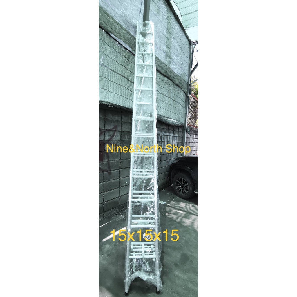 บันไดสไลด์ 15x15x15 (พาด-เลื่อน 3 ตอน) Newcon ยืดสูงสุด 12.3 ม.น้ำหนัก 30.9 กิโล หนา 2 มม. รับนน.ได้
