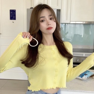 เสื้อครอปแขนยาวไหม สีเหลือง