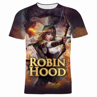 ใหม่ เสื้อยืดลําลอง แขนสั้น มีฮู้ด พิมพ์ลาย Robin Hood 3D แฟชั่นฤดูร้อน สําหรับผู้ชาย ผู้หญิง 2022