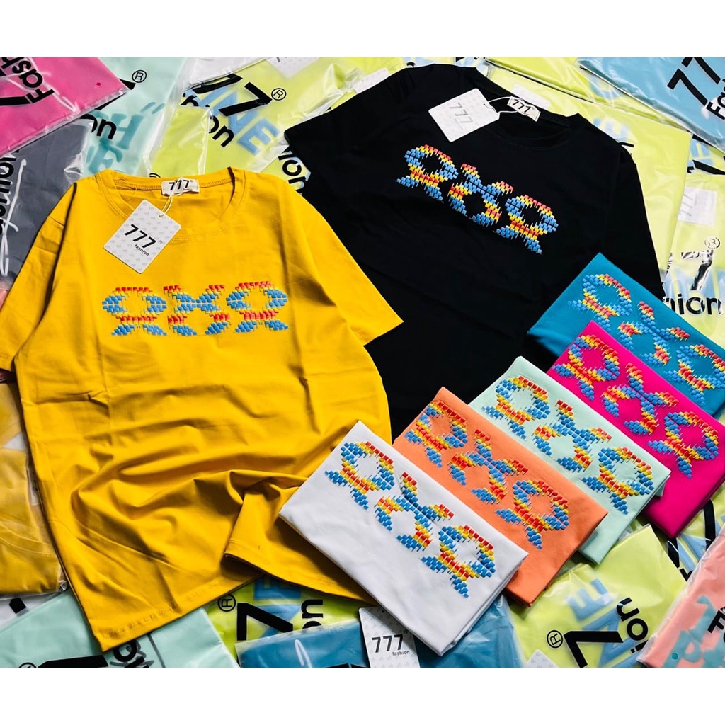 เสื้อยืดผ้าฝ้ายตัวอักษรหลวมปักตัวอักษรในการออกแบบต่างๆ 777 สําหรับผู้หญิง (REAL PHOTOS+VIDEO OF THE 