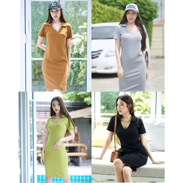 พร้อมส่ง TOPSHOP เดรสคอวีปก ผ้าร่องคอตตอล cottonใส่สบาย งานป้าย