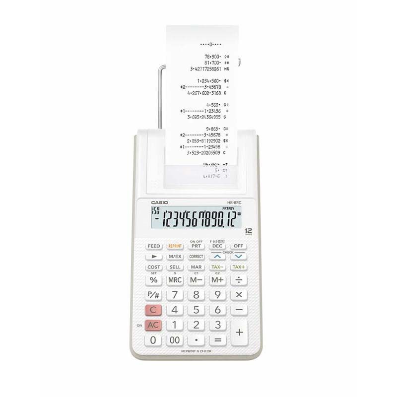 คาสิโอ เครื่องคิดเลขแบบพิมพ์ได้ รุ่น HR-8RC+AD สีขาว Casio Printing Calculator HR-8RC + AD White