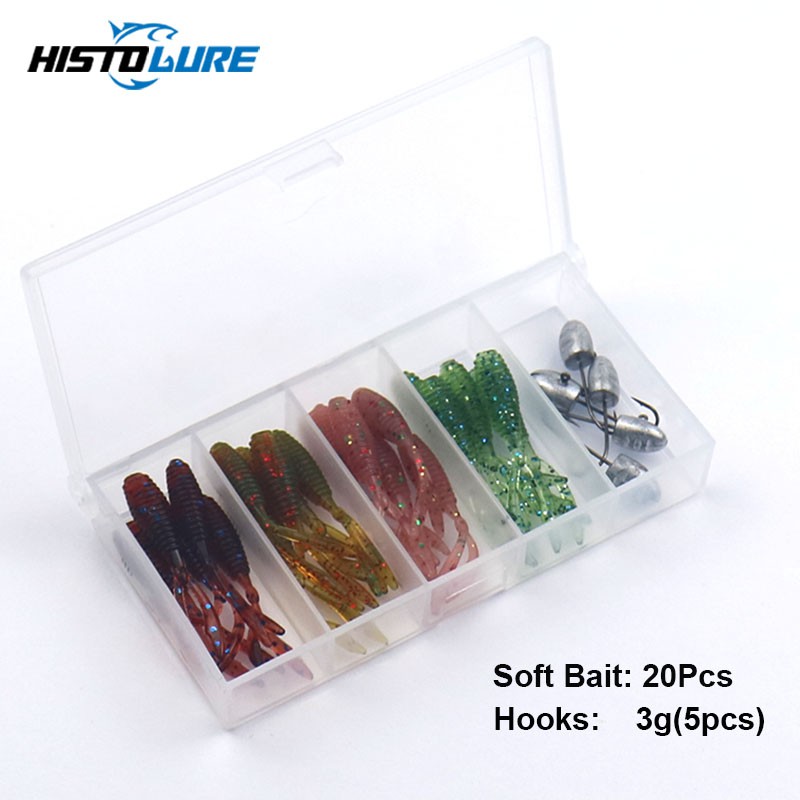 HISTOLURE 20pcs Fishing Lure เหยื่ออ่อน 35 มม.0.4g Ajing Rockfish Wobblers Swimbait หนอนนุ่มเบสเทียม