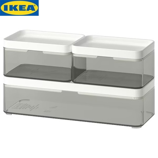 IKEA BROGRUND บรูกรุนด์ กล่อง 3 ใบ, สีเทาใส/ขาว โถใสช่วยให้มองเห็นอาหารที่เก็บไว้ จึงหยิบได้สะดวก  ใช้เก็บเครื่องประดับ