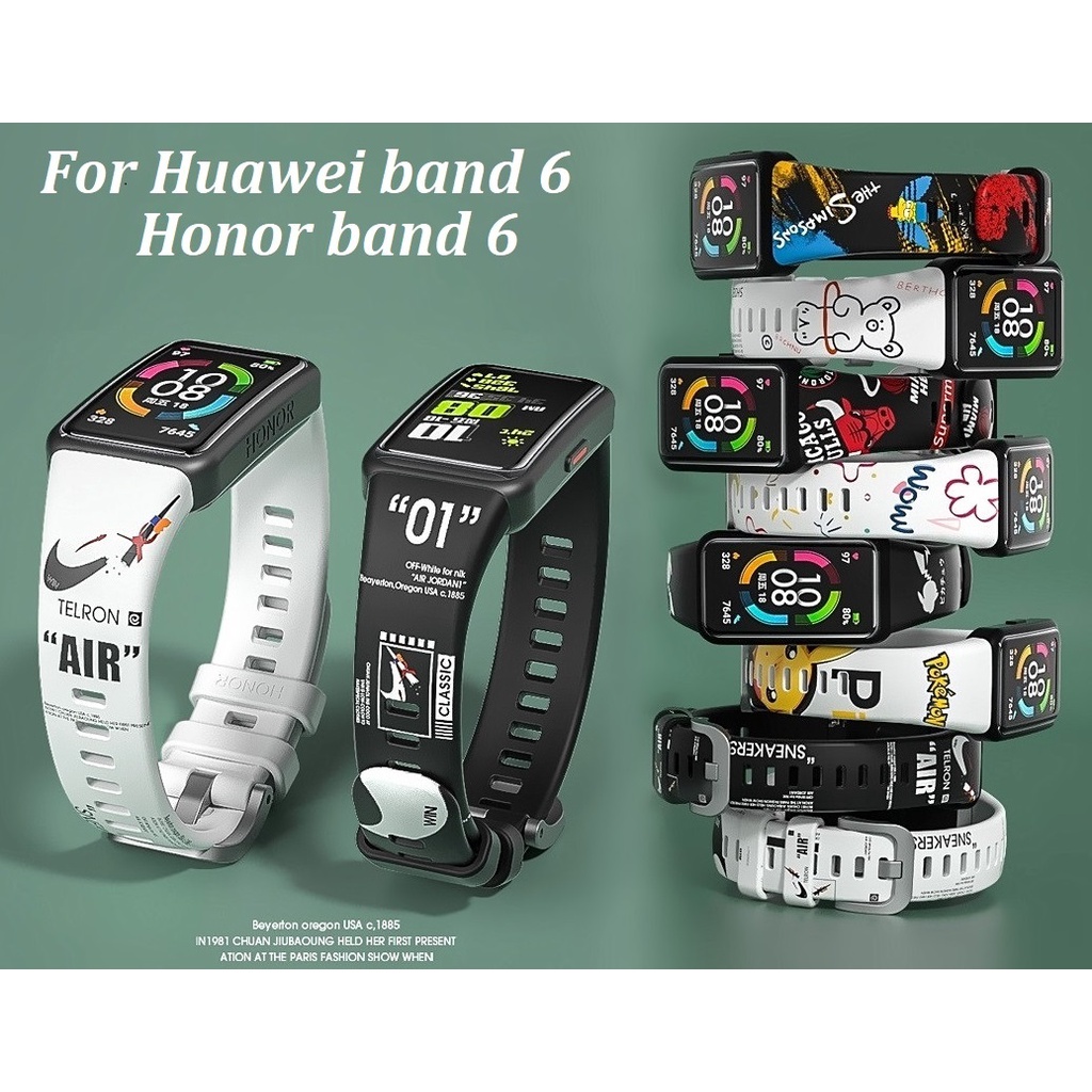 Compatible For สาย Huawei band 6 Strap Fashion Cartoon Painting Silicone For Huawei 6 สาย Soft Silicone Sports Honor 6 Strap Smart Watchband huawei 6 Watchband Smartwatch Honor 6 สาย