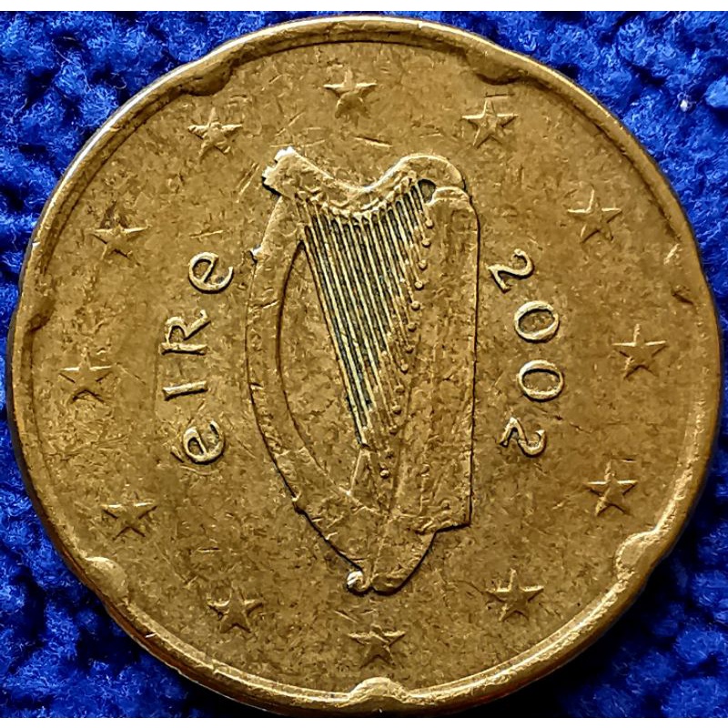 เหรียญ​ต่างประเทศ​ ไอ​แลนด์​ Ireland, ยูโร, 20 Euro​ Cent, ใช้แล้ว, #​1243