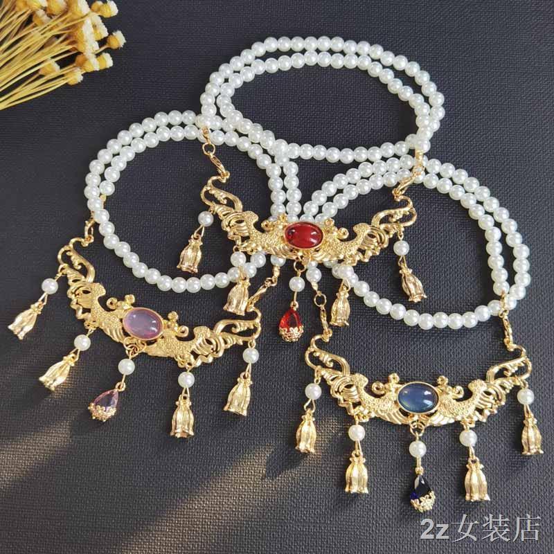 โบราณดั้งเดิมแฮนด์เมด Hanfu อุปกรณ์เสริมสร้อยคอมุก Drop จี้ Wild Collar
