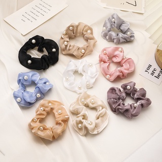 Korean Retro Pure Color Pearly Pearl Large Intestine Hair Band Cloth Ring Temperament Tie Hair Hair Rope Wholesale