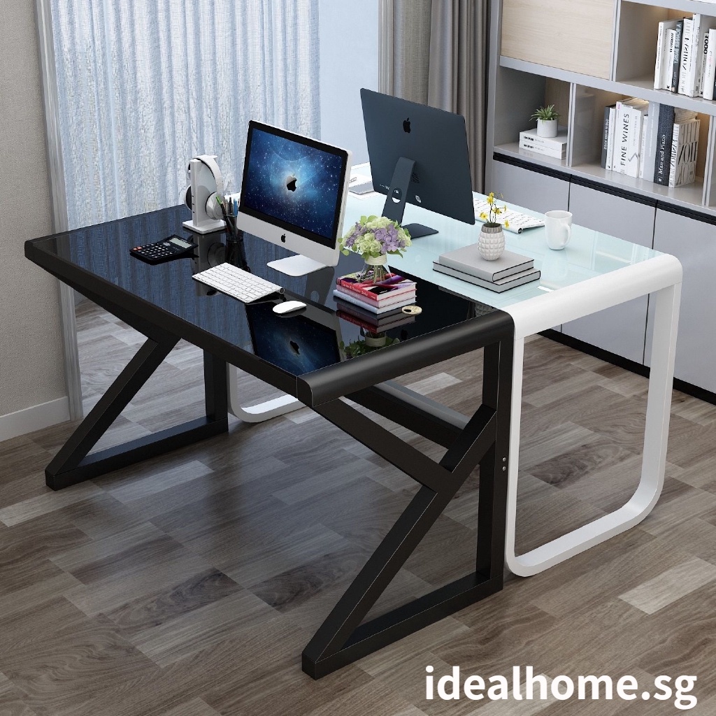 Computer table Simple gaming tableModern Tempered Glass Top Computer ...
