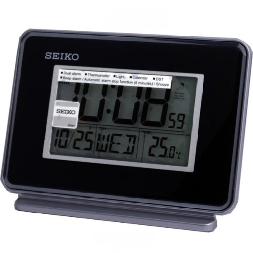 SEIKO DIGITAL QHL068K Black Dual Alarm Snooze Light Calendar Clock