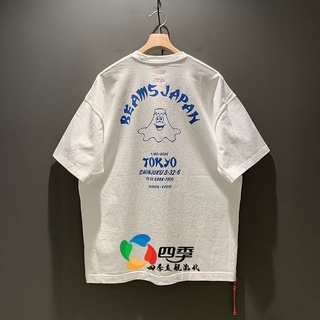 Beams JAPAN เชือกสีแดง สไตล์ญี่ปุ่น เสื้อยืดคอกลม แขนสั้น พิมพ์ลายการ์ตูน Fuji ทรงหลวม ลําลอง สําหรับผู้ชาย และผู้หญิง